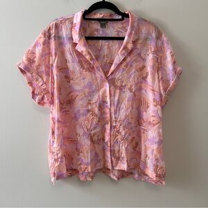 Eddie Bauer Women’s Size 2XL Boxy Cotton Lightweight Blouse Top Abstract Camo